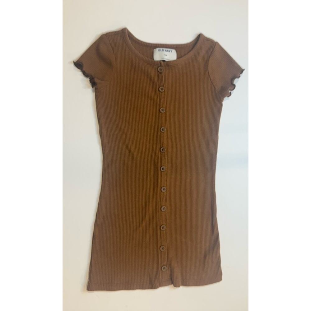 Old Navy Girls Ribbed Dress Size 5 Brown Button Front Short Sleeve